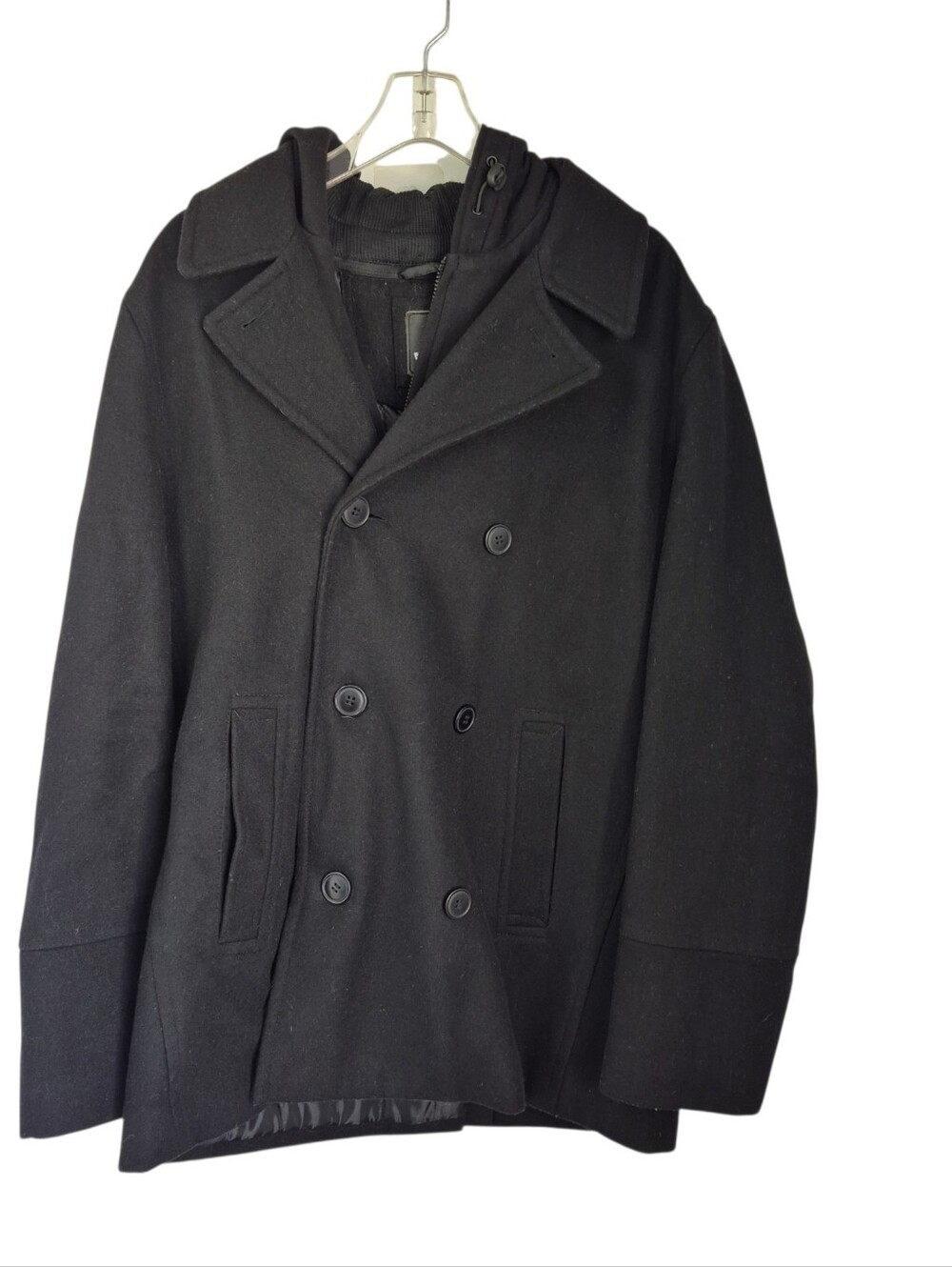 Levi's Wool Blend Peacoat Jacket Quilted Liner Double Breasted Black Size Large
